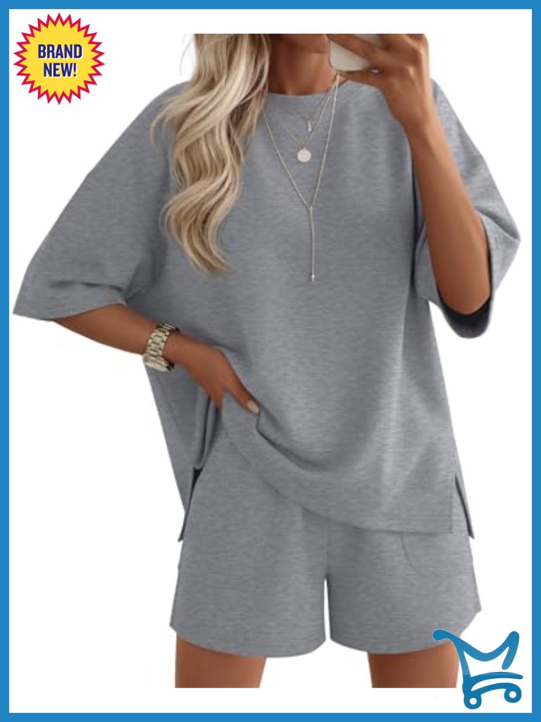 Oversized 2 Piece Short Sleeve Shirt And Elastic Waist Shorts Set Casual Lounge